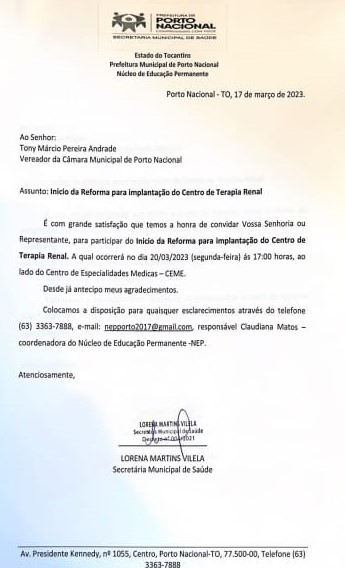 Ofício da Secretaria Municipal de Saúde